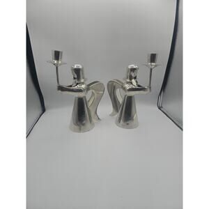 2 Vintage Pura-Banka Tin Angel Candlestick Candle Holder 11 ins Tall